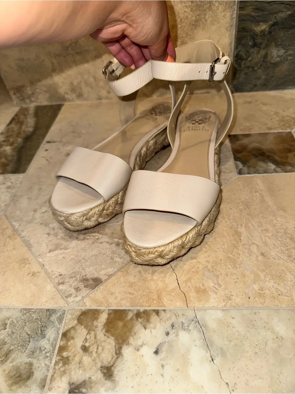 Vince Camuto Ivory Leather Espadrille Platform Sandals Size 9